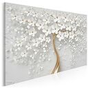 Obraz na płótnie - DRZEWO BIAŁY ZŁOTY KWIATY - 120x80 cm (98401)