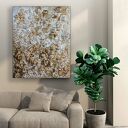 Ręcznie malowany obraz strukturalny 3D XXL - płaskorzeźba 70x100 cm, biel, krem i złoto