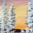 Zimowe Popołudnie - zimowy pejzaż ze śniegiem, obraz akrylowy 50x40
