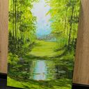 Nastrojowy pejzaż akrylowy „Woda wytchnienia” 40x30 cm (ręcznie malowany)
