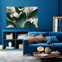 Obraz do salonu - BIAŁE KALIE ABSTRAKCJA ZŁOTE AKCENTY - 70x50 cm (100201)