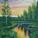OBRAZ RĘCZNIE MALOWANY AKRYLOWY "GDY WSTAJE DZIEŃ" - 30x24cm