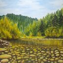 OBRAZ RĘCZNIE MALOWANY AKRYLOWY "KAMIENNE WYBRZEŻE" - 24x30cm
