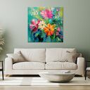 Abstrakcyjny obraz kolorowy bukiet kwiatów 50x50 cm na płótnie - do salonu