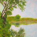 OBRAZ RĘCZNIE MALOWANY AKRYLOWY "NAD CICHĄ WODĄ" - 30x24cm