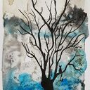 Oryginalna akwarela „Koty na drzewie”, format 12,5 x 18 cm