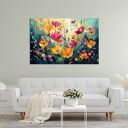 Zielony obraz łąka kwietna z kwiatami do salonu - wydruk na płótnie 90x60 cm