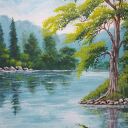 OBRAZ RĘCZNIE MALOWANY AKRYLOWY "W LEKKIM TURKUSIE" - 30x24cm