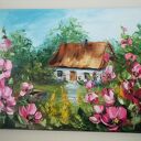 Olejny obraz Niezapominajki 18 x 24 cm - sygnowany i werniksowany 