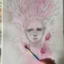 "Magnolia" portret akwarelami oraz ołówkiem na papierze A3