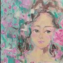 Kwiatowe otulenie, delikatny kobiecy obraz, anielski wizerunek ze szczyptą magii