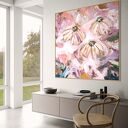 Obraz abstrakcyjny 80x80 cm do salonu - kwiatowa kompozycja w odcieniach różu