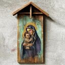 Obraz malowany na starych deskach - Madonna z Dzieciątkiem