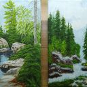 Dyptyk „Górski spokój” - ręcznie malowany pejzaż akrylowy 2x30x24 cm