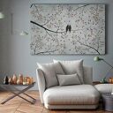 Autorski obraz na płótnie 120x80 cm - ptaki, gałęzie, liście i miłość