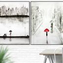 Zestaw 2 obrazów 60x80 cm - czarno-biała abstrakcja Rain, ręcznie wykonane tuszem