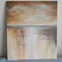 PEJZAŻ W BRĄZACH, ZŁOCIE I POMARAŃCZACH -obraz akrylowy 70/60 cm