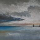 Morze - łodzie. Ręcznie rysowane pastels olejne A5 bez ramy