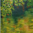 Pejzaż akrylowy ręcznie malowany na płótnie „Refleksy schyłku lata” - 30x24 cm