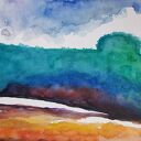 Pejzaż w akwareli 32x24 cm - oryginalny obraz na grubym papierze 425 g/m2