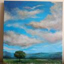 BŁĘKITNE NIEBO - obraz akrylowy na płótnie 60x50 cm, pejzaż niebo i drzewo (bez ramy)