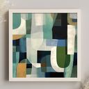 Geometryczna abstrakcja, zielony nowoczesny kwadratowy obraz - wydruk giclee, plakat