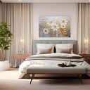 Obraz do salonu - BIAŁE KWIATY ZŁOTE LIŚCIE ELEGANCKI MOTYW - 70x50 cm (103701)