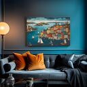 Obraz do salonu - NADMORSKIE MIASTO PORT ŻAGLÓWKI - 70x50 cm (106201)