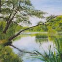 OBRAZ RĘCZNIE MALOWANY AKRYLOWY "NAD CICHYM STAWEM" - 24x30cm