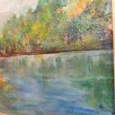 Krajobraz 50x70 cm w sosnowej ramie - natura z miedzianym połyskiem