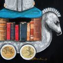 Anioł Bibliofil 16 - oryginalny obraz ręcznie malowany w technice akryl i collage