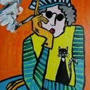 Obraz Babcia z fajką do salonu - akryl na płycie 21x29 cm