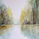 Pejzaż akwarela 32 x 24 cm - ręcznie malowany obraz na papierze 425 g/m2