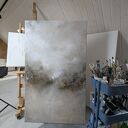 Duży obraz abstrakcja w neutralnych beżach i bieli XXL 150x90 cm