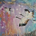 Żurawie 27 ptaki obraz do salonu malowany na płótnie