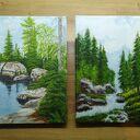 Dyptyk „Górski spokój” - ręcznie malowany pejzaż akrylowy 2x30x24 cm
