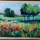 Łąka - obraz z pasteli suchych 18x24 cm (kwiaty i drzewa)
