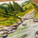 Ręcznie malowany pejzaż akrylowy „Z nurtem rzeki”