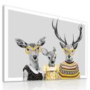 Nowoczesny obraz drukowany na płótnie - 120x80 cm rodzina jeleni w zółtych sweterkach
