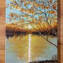 Nastrojowy pejzaż akrylowy na płótnie 40x30 cm - Romantyczne refleksy