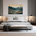 Obraz do salonu - STYLIZOWANY PEJZAŻ GÓRSKI DRZEWA - 70x50 cm (104801)