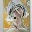 Anioł beżowy z kwiatem. Giclee