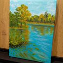 Szum szuwarów - nastrojowy pejzaż akrylowy na płótnie 40x30 cm
