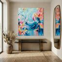 Kolorowa abstrakcja - duży abstrakcyjny obraz do salonu 90x100 cm ręcznie malowany