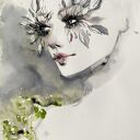 White Lashes - ilustracja modowa: akwarela i tusz na papierze, portret kobiety (20,9 x 28,9 cm, bez ramy)