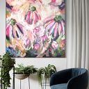 Ręcznie malowany obraz 100x100 cm w kwiatowej abstrakcji na płótnie