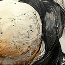 Czarno-beżowy obraz abstrakcyjny z kulkami 120x80 cm