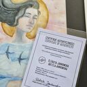 Tęsknota za domem - symboliczny portret kobiety z jaskółką (oprawiona akwarela)
