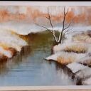 Zimowy obraz z pasteli suchych 18x24 cm - ręcznie robiony