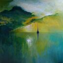 Samotna Łódź - obraz akrylowy 70x70 cm na płótnie lnianym, gotowy do zawieszenia